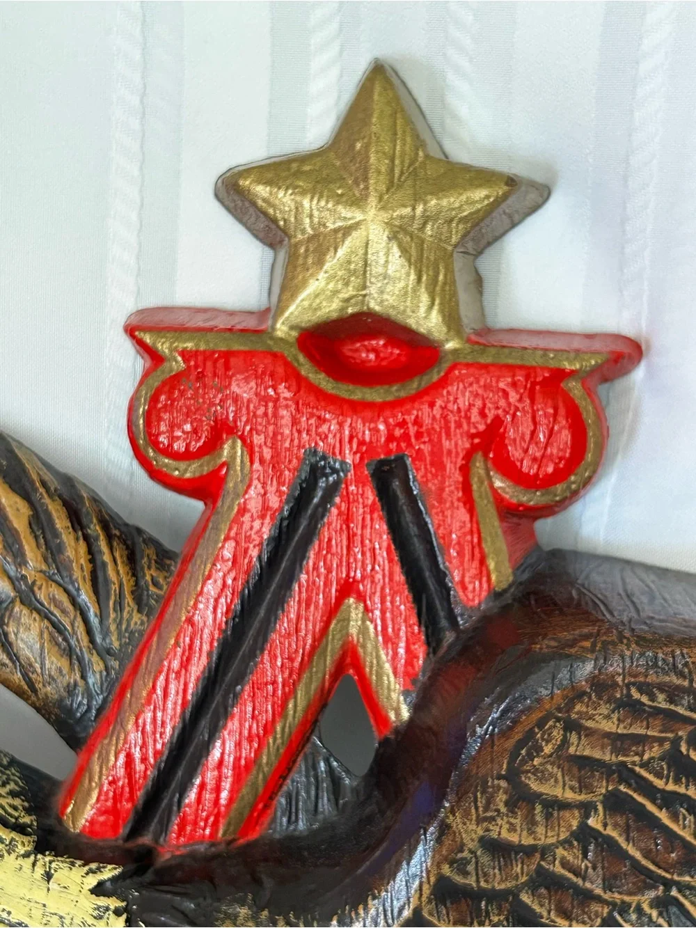 Vintage Angeiser-Bush Patriotic Eagle Wall Plaque Red Gold Brown Star Decor